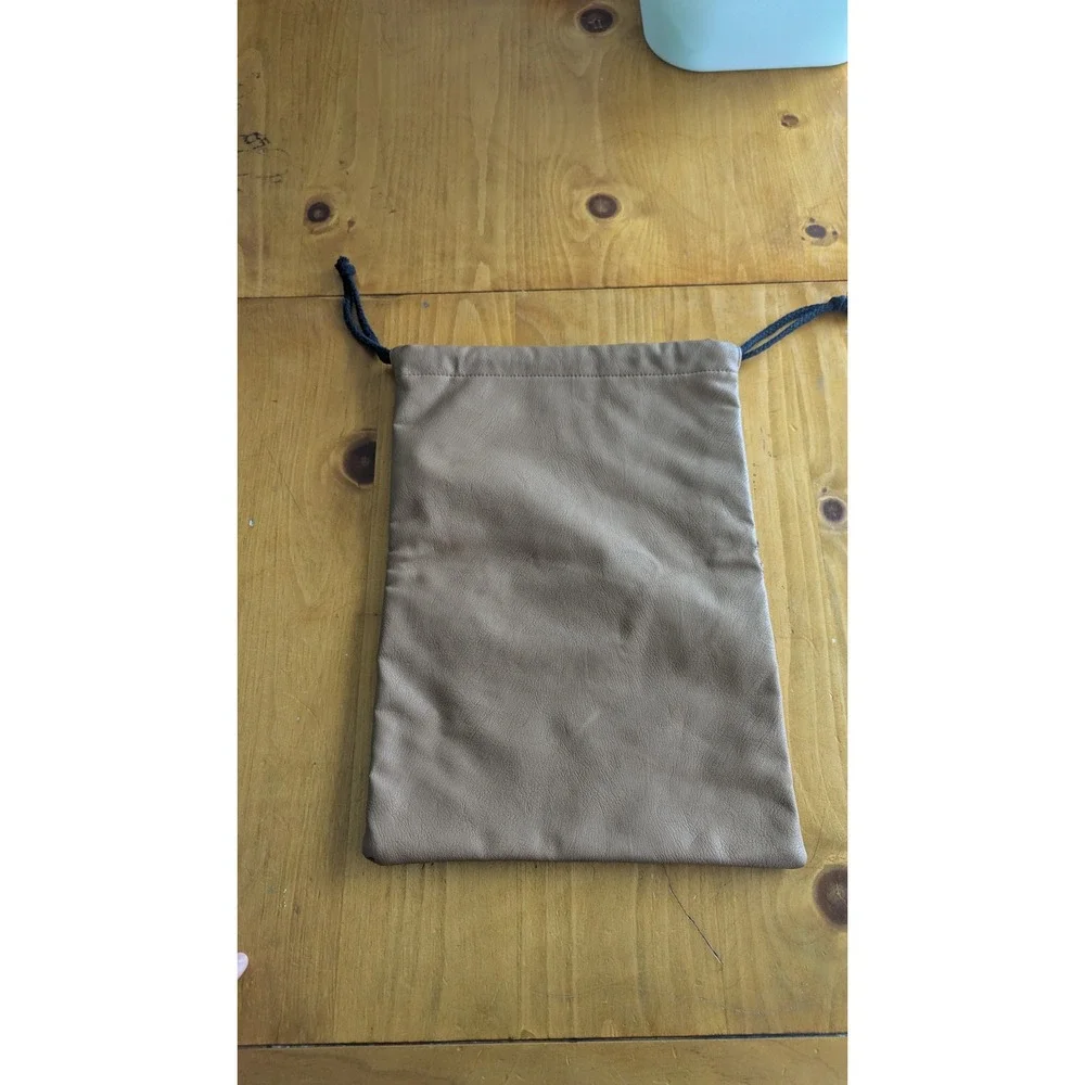Rare Vintage Aviation Private Jet Embroidered Tan Leather Drawstring Pouch 16x12